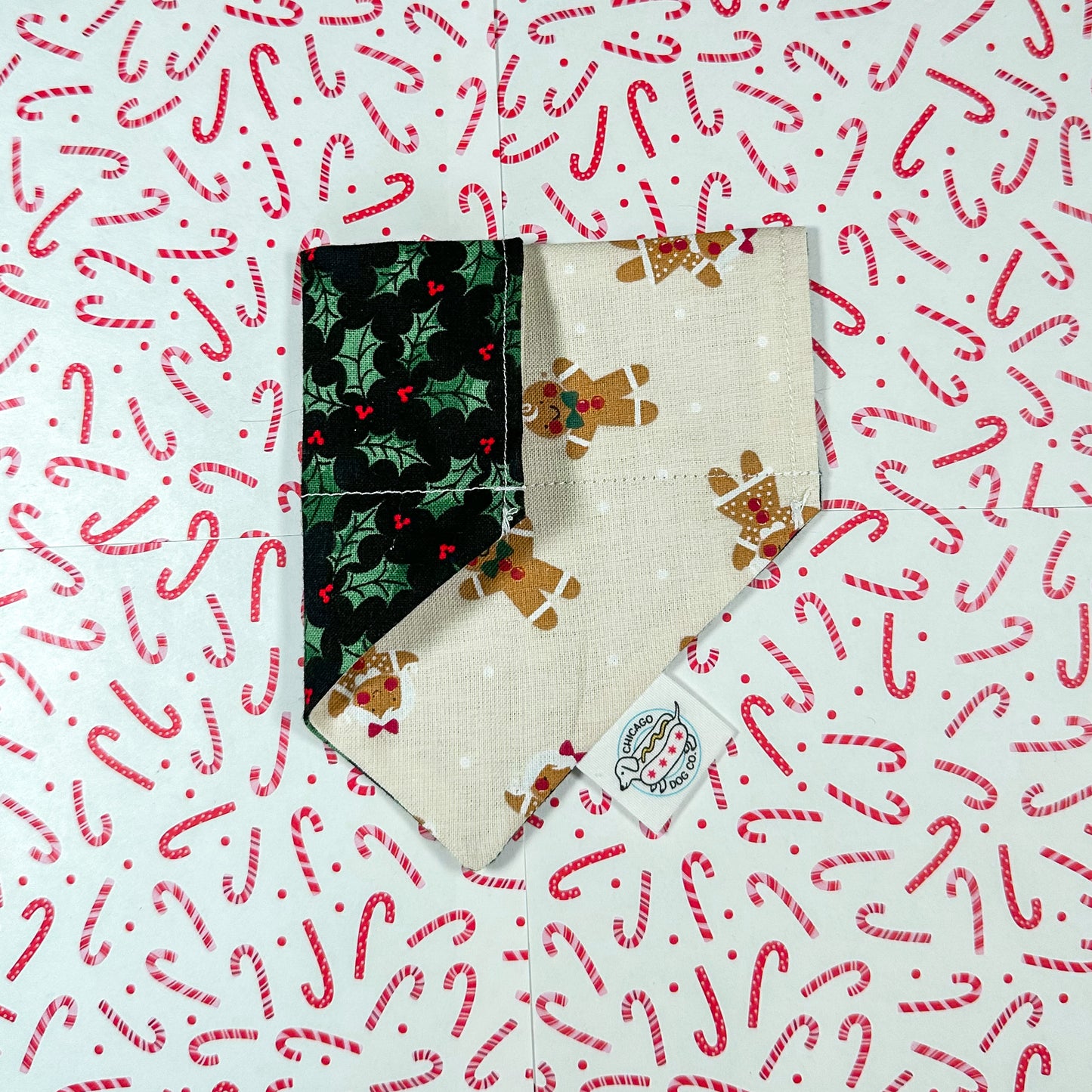 Gingerbread & Holly Reversible Christmas Bandana