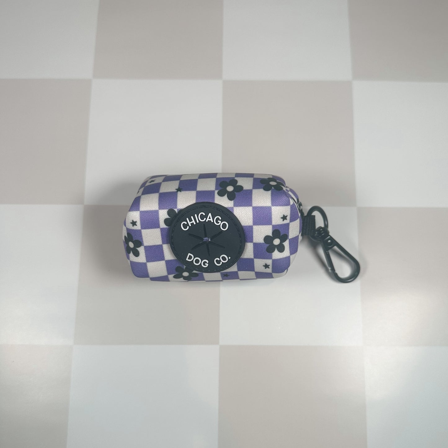 Purple Checkered Flowers Poop Bag Holder