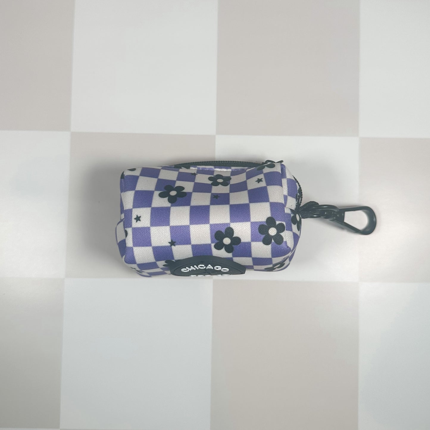 Purple Checkered Flowers Poop Bag Holder