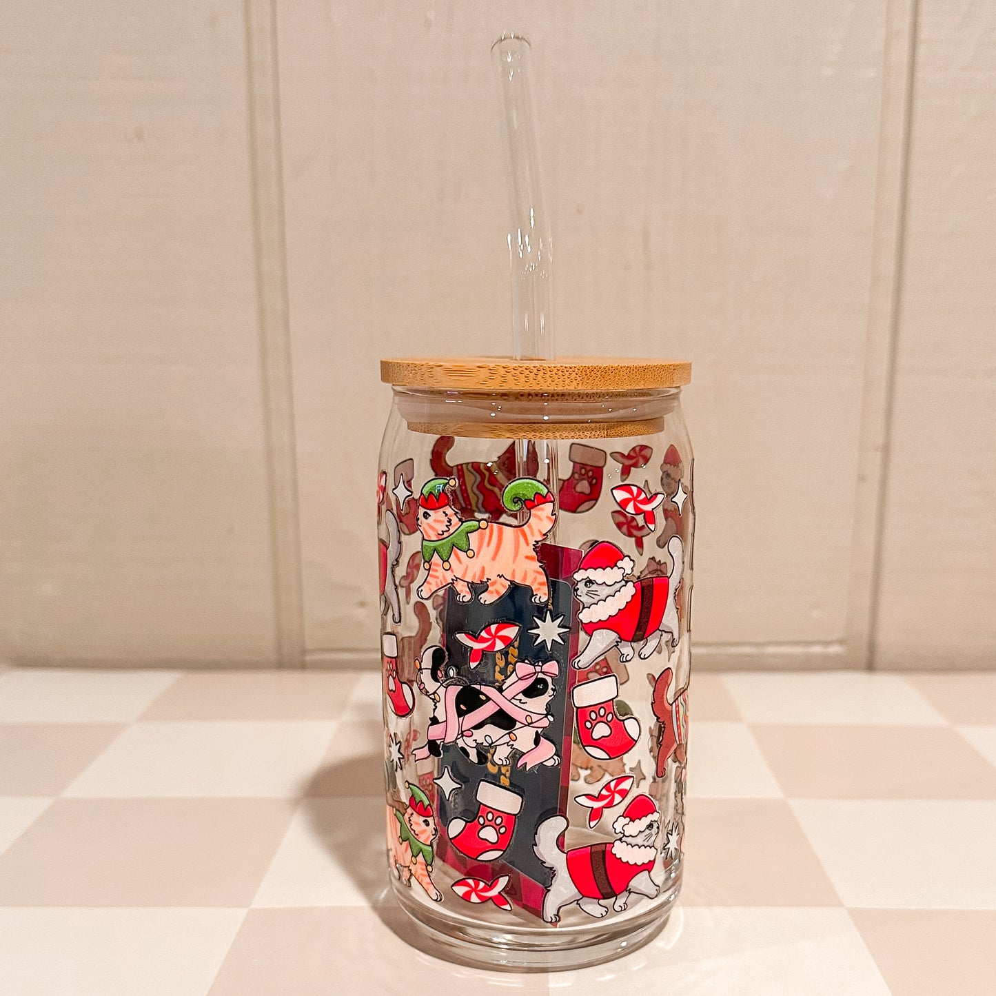 Christmas Cats 16oz Glass Cup