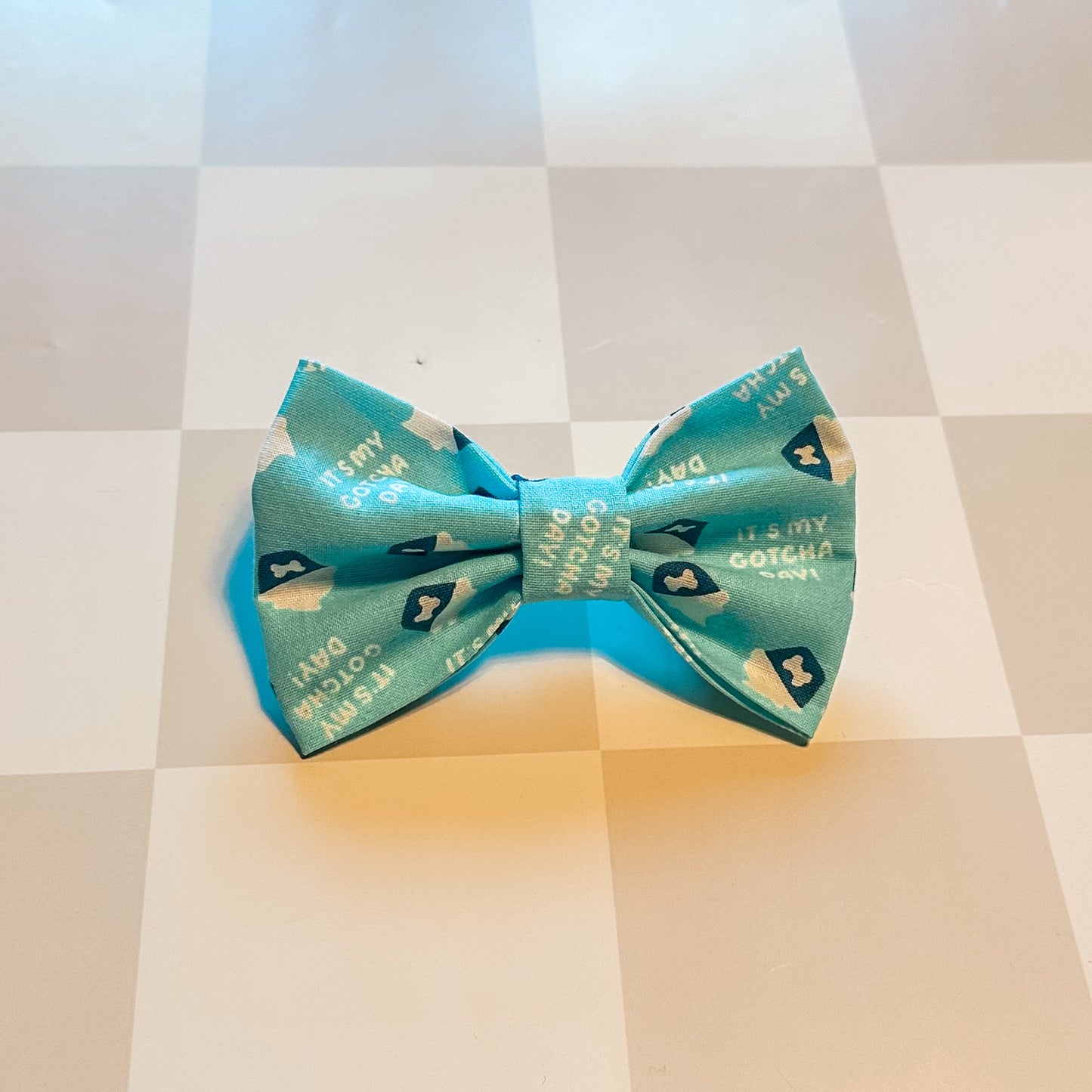 Blue Bow Tie with It's My Gotcha Day on it and cupcakes