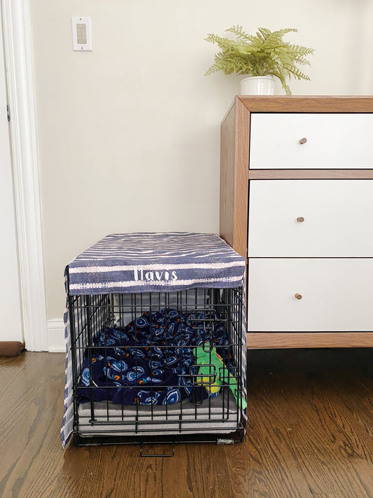 Indigo Stripe Personalized Crate Cover (FABRIC COVER ONLY)