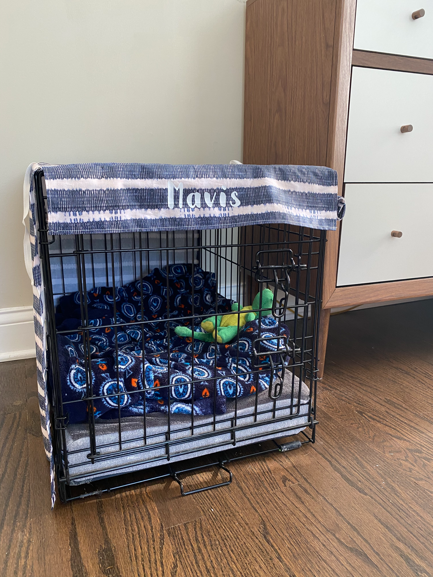 Indigo Stripe Personalized Crate Cover (FABRIC COVER ONLY)