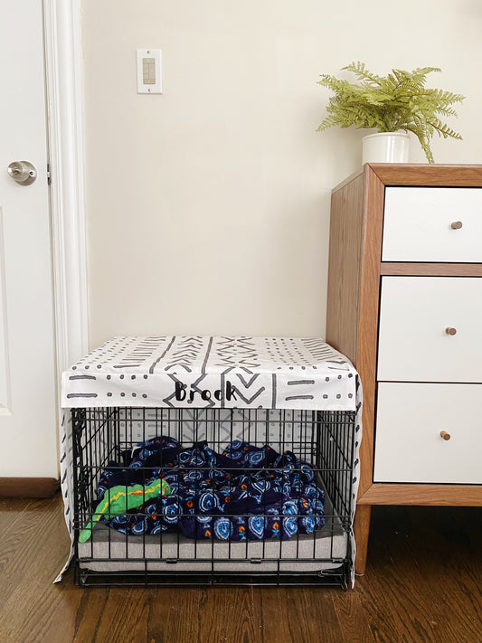 White Mudcloth Personalized Crate Cover (FABRIC COVER ONLY)