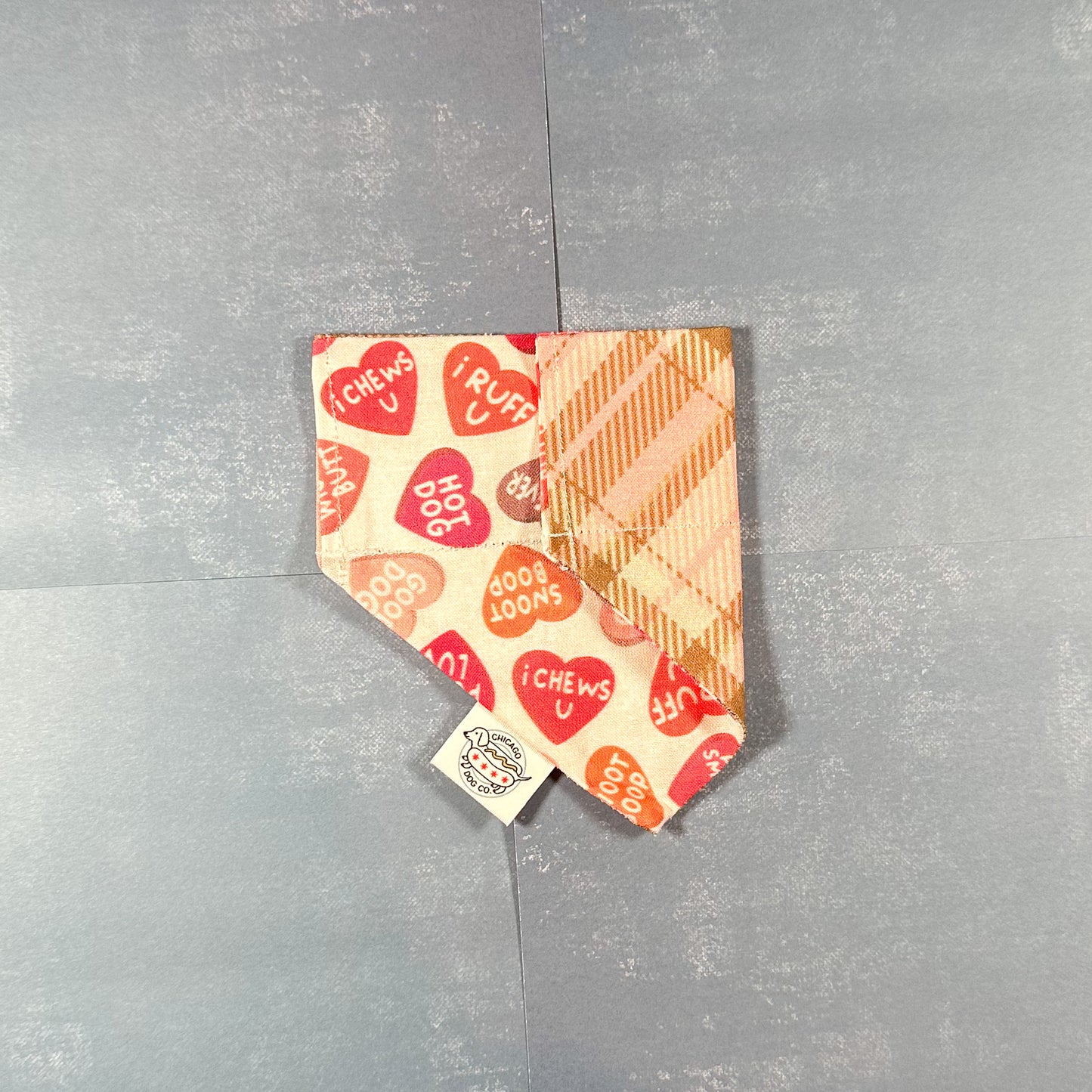 Puppy Candy Hearts and Plaid Valentines Day Bandana
