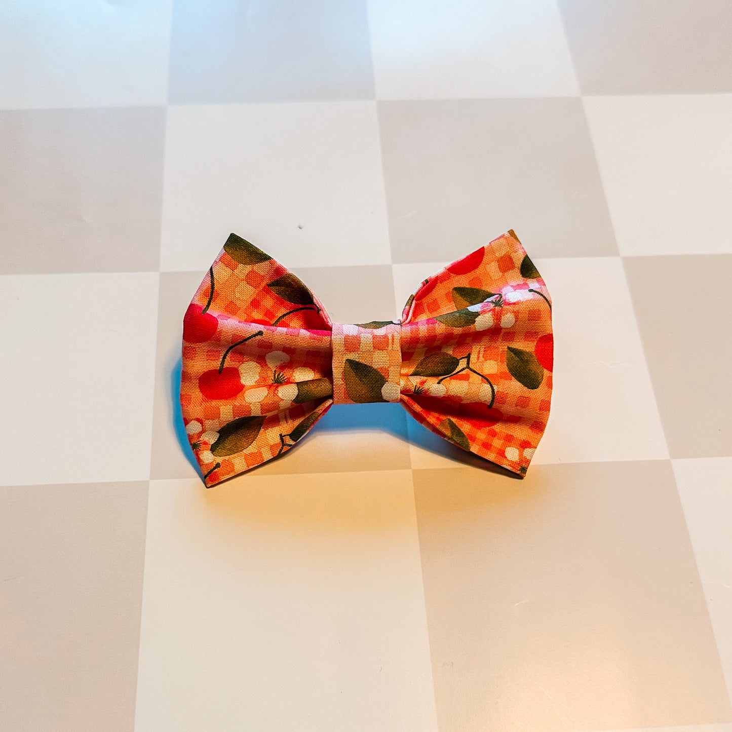 Pink Plaid Bow Tie for Pets with Cherries 