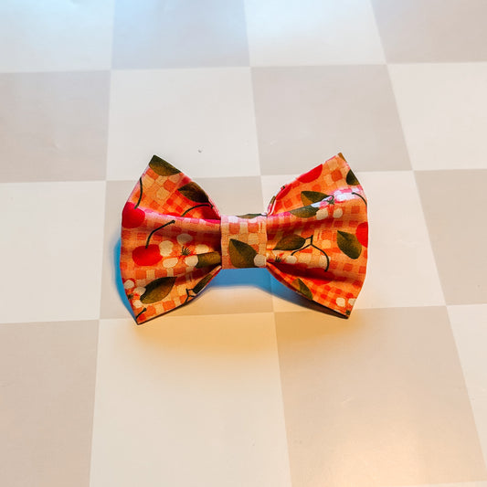 Pink Plaid Bow Tie for Pets with Cherries 