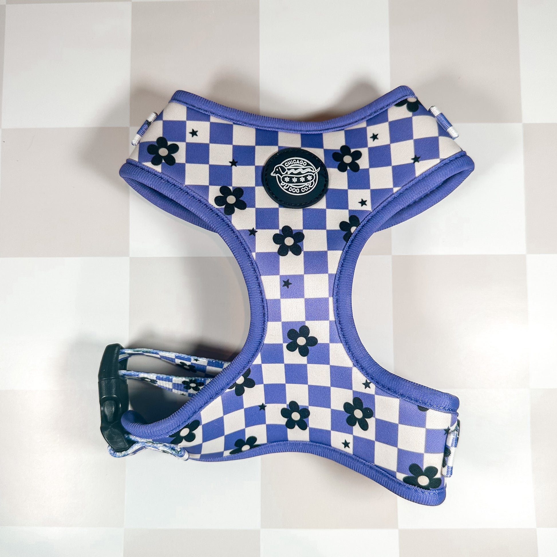 Purple Checkered Flower Harness – Chicago Dog1