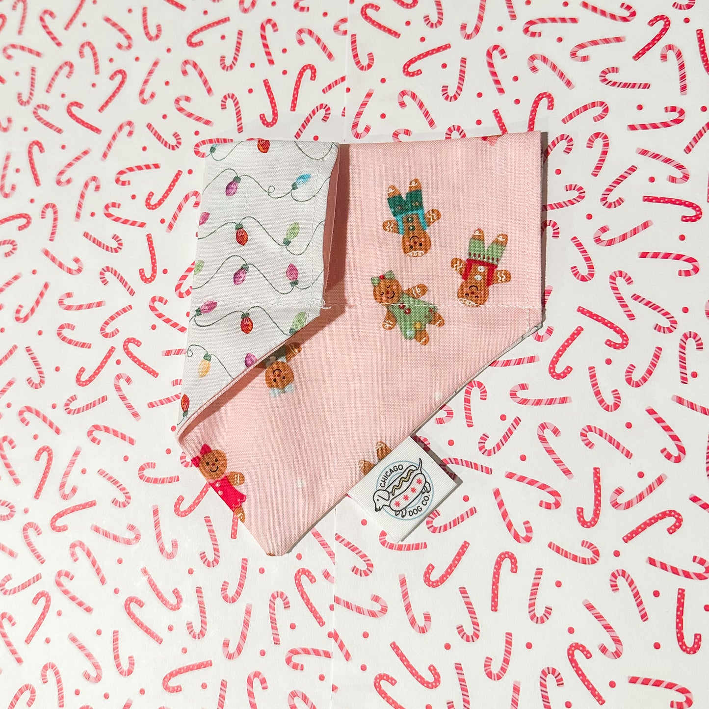 Pink Pastel Gingerbread Reversible Christmas Bandana