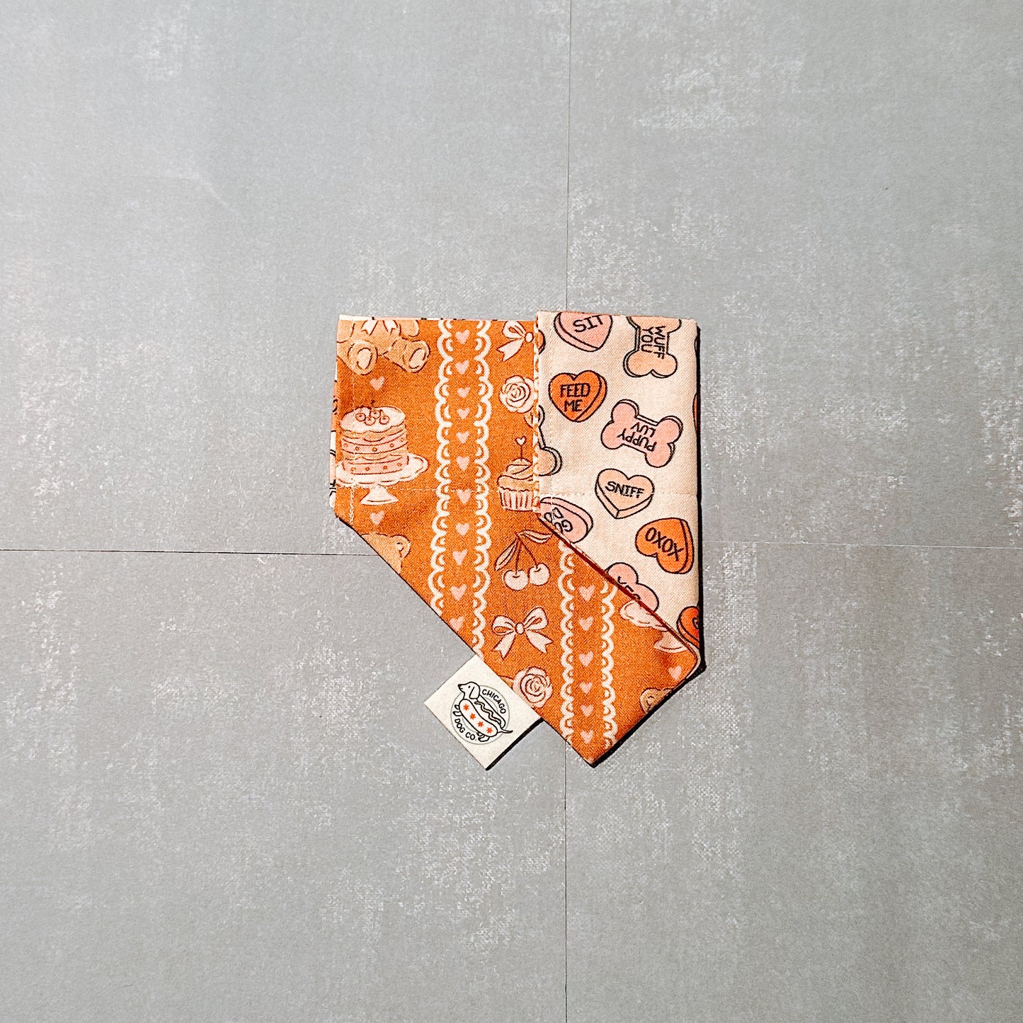 Puppy Candy Hearts and Teddy Bear Desserts Valentines Day Reversible Bandana