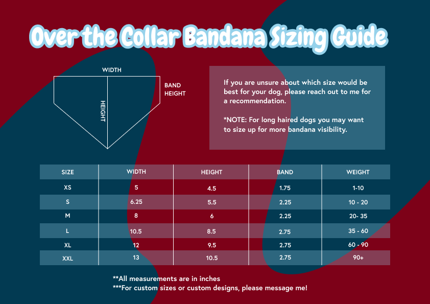 sizing guide for over the collar pet bandana