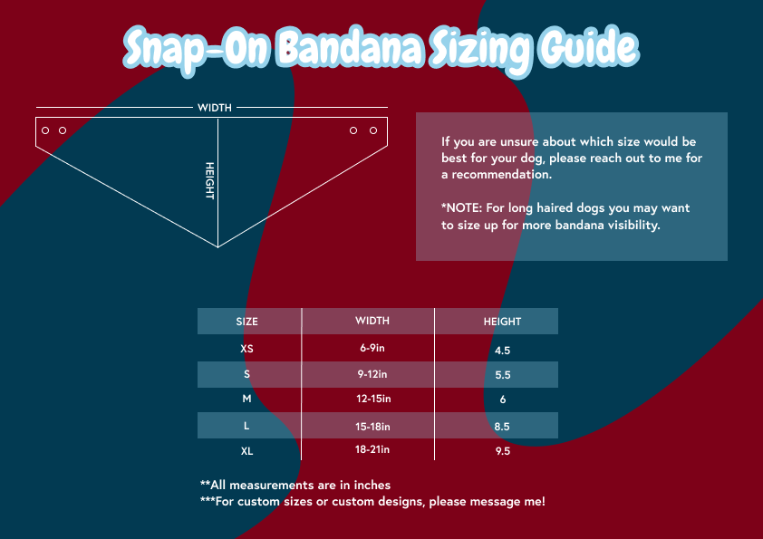 sizing guide for snap on pet bandana