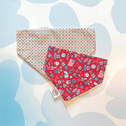 Reversible Patriotic Backyard Bash Summer July 4th  Dog and Cat Bandana