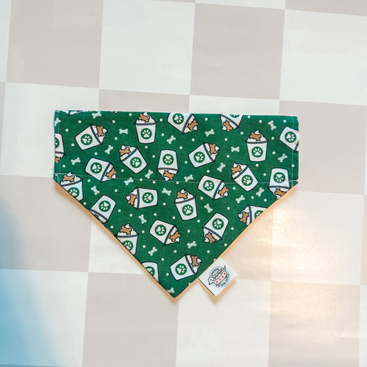 green bandana with pup cups on it 