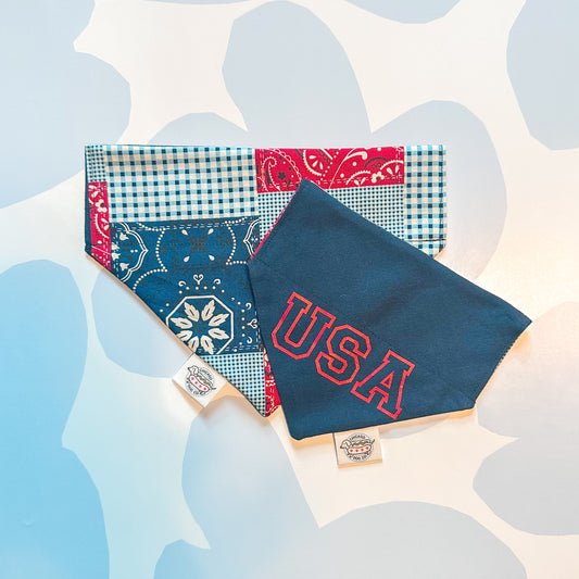 Reversible 4th of July Patriotic bandana for pets 