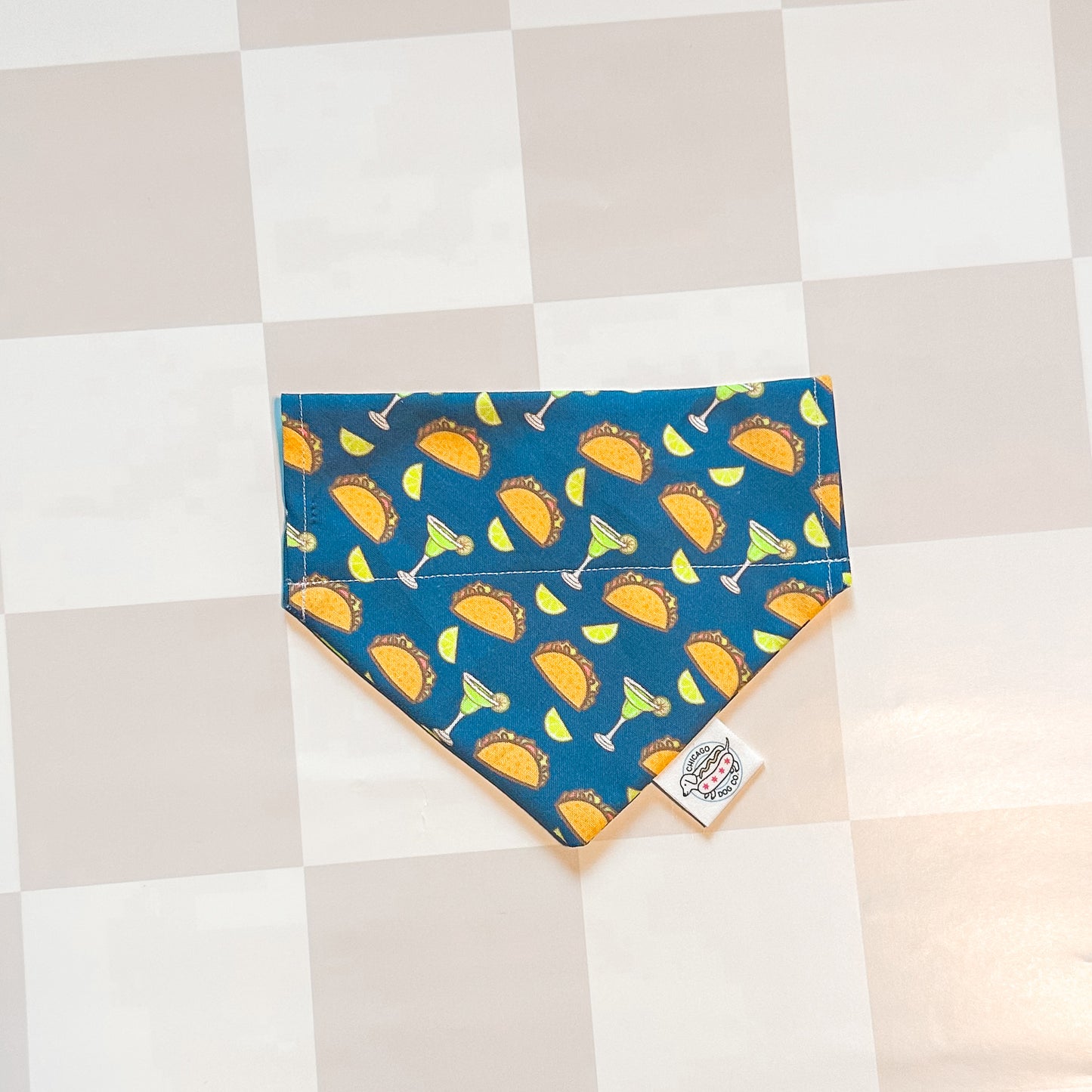Blue bandana with tacos and margaritas for cinco de mayo