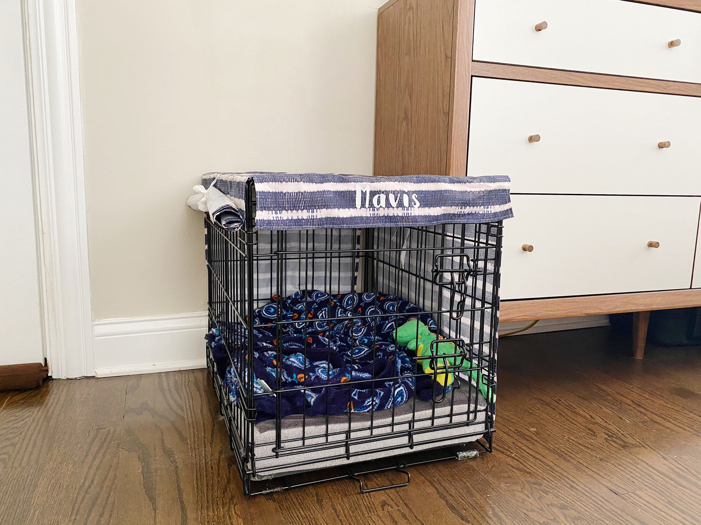Indigo Stripe Personalized Crate Cover (FABRIC COVER ONLY)