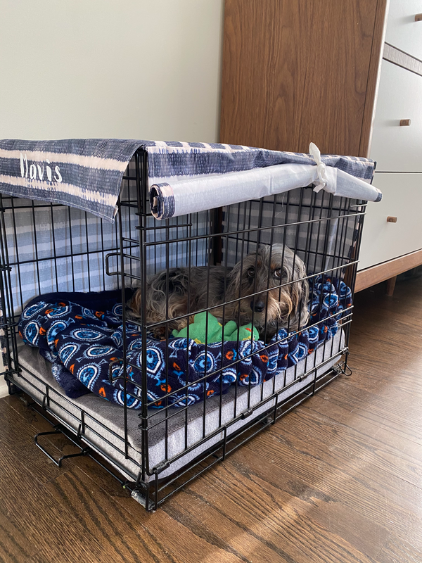 Image showcasing Indigo Stripe Personalized Crate Cover (FABRIC COVER ONLY) – Chicago ...